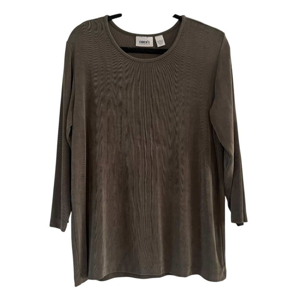 Chico’s Travelers Women’s Brown Long Sleeve Stretch Tunic Top Size 2 Made USA